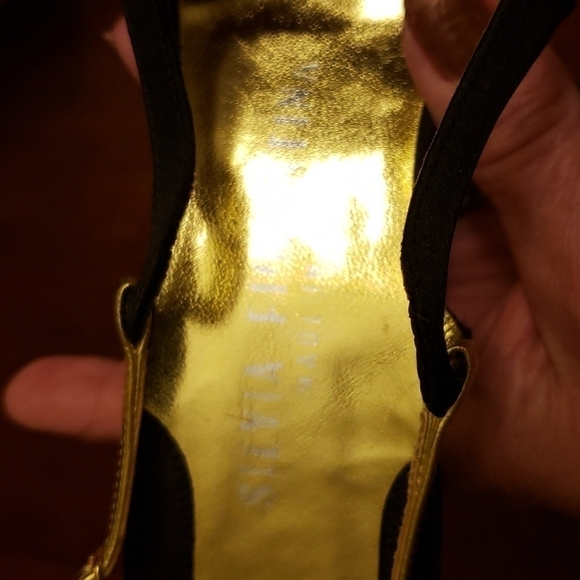 Silvia Florentina Silvia 8N Black & Gold Leather & Satin Sling Back EUC inBx - Picture 13 of 14